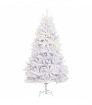 vidaXL Artificial Hinged Christmas Tree 180 cm 300 LEDs Warm White PVC