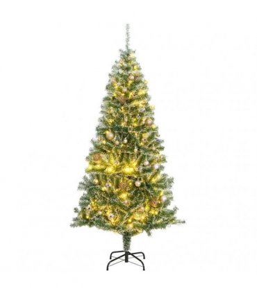 vidaXL Artificial Christmas Tree 300 LEDs&Ball Set&Flocked Snow 210 cm