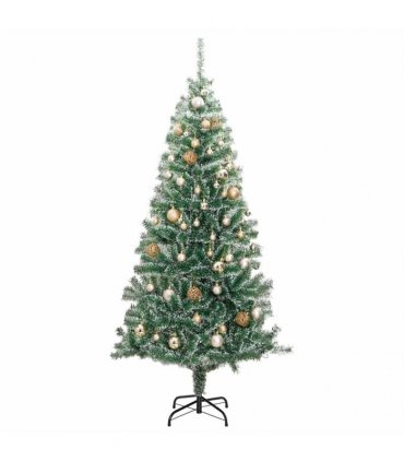 vidaXL Artificial Christmas Tree 300 LEDs&Ball Set&Flocked Snow 240 cm