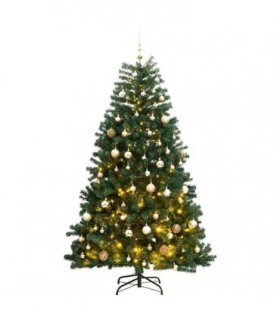 vidaXL Artificial Hinged Christmas Tree 300 LEDs & Ball Set 180 cm