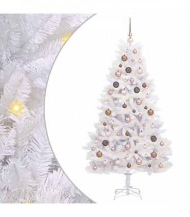 vidaXL Artificial Hinged Christmas Tree 180 cm 300 LEDs Warm White PVC
