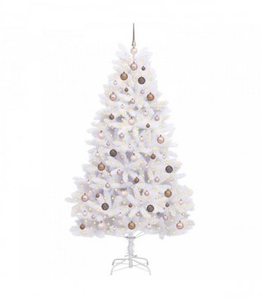 vidaXL Artificial Hinged Christmas Tree 210 cm 300 LEDs Warm White PVC