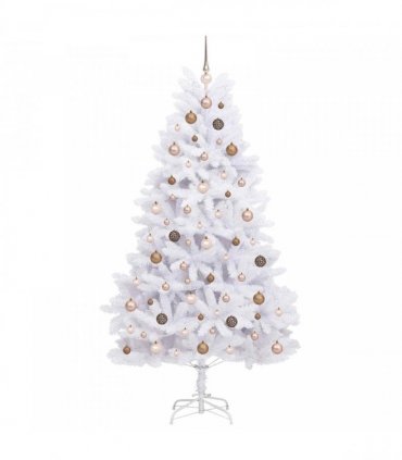 vidaXL Artificial Hinged Christmas Tree 210 cm 300 LEDs Warm White PVC