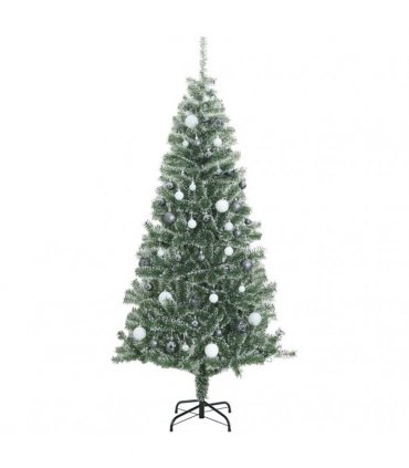 vidaXL Artificial Christmas Tree 300 LEDs&Ball Set&Flocked Snow 180 cm