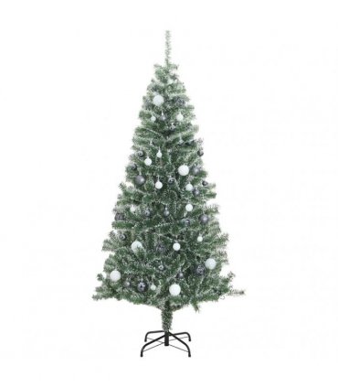 vidaXL Artificial Christmas Tree 300 LEDs&Ball Set&Flocked Snow 210 cm