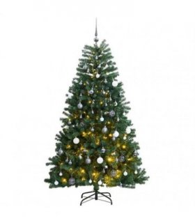 vidaXL Artificial Hinged Christmas Tree 300 LEDs & Ball Set 210 cm