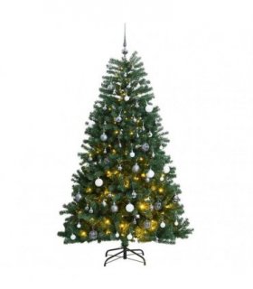 vidaXL Artificial Hinged Christmas Tree 300 LEDs & Ball Set 240 cm