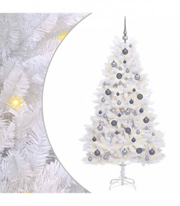 vidaXL Artificial Hinged Christmas Tree 180 cm 300 LEDs Warm White PVC