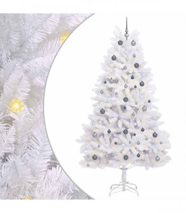 vidaXL Artificial Hinged Christmas Tree 240 cm 300 LEDs Warm White PVC