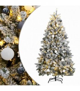 vidaXL Artificial Hinged Christmas Tree 300 LEDs & Ball Set 180 cm