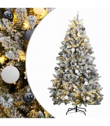 vidaXL Artificial Hinged Christmas Tree 300 LEDs & Ball Set 180 cm