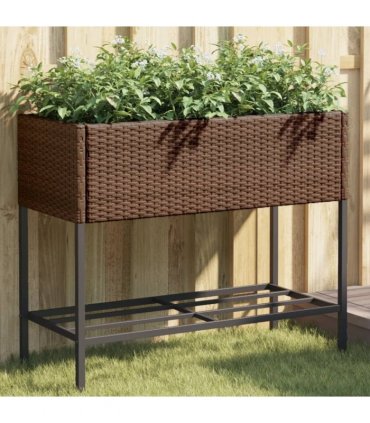 vidaXL Garden Planters with Shelf 2 pcs Brown 90x40x75 cm Poly Rattan