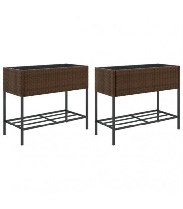 vidaXL Garden Planters with Shelf 2 pcs Brown 90x40x75 cm Poly Rattan