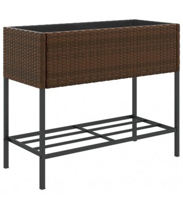 vidaXL Garden Planters with Shelf 2 pcs Brown 90x40x75 cm Poly Rattan