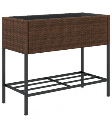 vidaXL Garden Planters with Shelf 2 pcs Brown 90x40x75 cm Poly Rattan