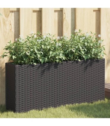 vidaXL Garden Planters with 2 Pots 2 pcs Black 90x20x40 cm Poly Rattan