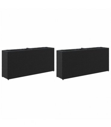 vidaXL Garden Planters with 2 Pots 2 pcs Black 90x20x40 cm Poly Rattan