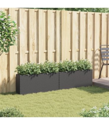 vidaXL Garden Planters with 2 Pots 2 pcs Black 90x20x40 cm Poly Rattan
