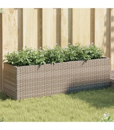 vidaXL Garden Planters with 3 Pots 2 pcs Grey 105x30x32 cm Poly Rattan