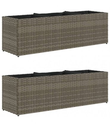 vidaXL Garden Planters with 3 Pots 2 pcs Grey 105x30x32 cm Poly Rattan