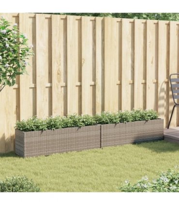 vidaXL Garden Planters with 3 Pots 2 pcs Grey 105x30x32 cm Poly Rattan