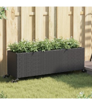 vidaXL Garden Planters with Wheels 2 pcs Black 107x32x38cm Poly Rattan