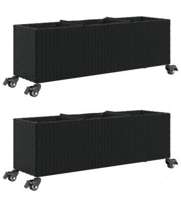 vidaXL Garden Planters with Wheels 2 pcs Black 107x32x38cm Poly Rattan