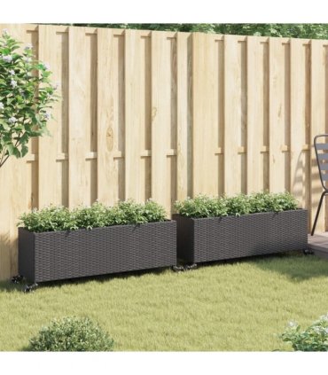 vidaXL Garden Planters with Wheels 2 pcs Black 107x32x38cm Poly Rattan