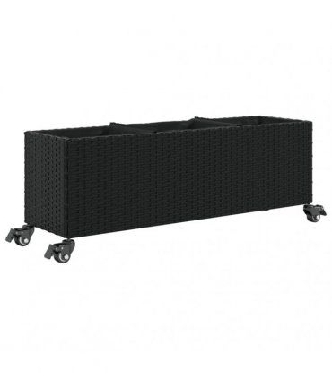 vidaXL Garden Planters with Wheels 2 pcs Black 107x32x38cm Poly Rattan