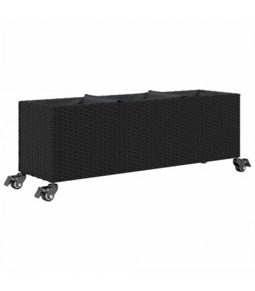 vidaXL Garden Planters with Wheels 2 pcs Black 107x32x38cm Poly Rattan