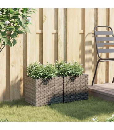 vidaXL Garden Planters 2 pcs Grey 36x30x32 cm Poly Rattan