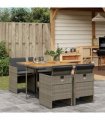 vidaXL 5 Piece Garden Dining Set with Cushions Grey Poly Rattan