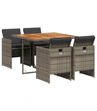 vidaXL 5 Piece Garden Dining Set with Cushions Grey Poly Rattan