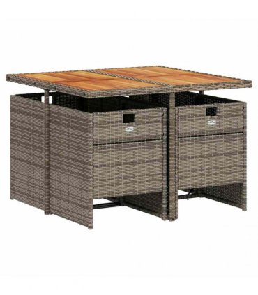 vidaXL 5 Piece Garden Dining Set with Cushions Grey Poly Rattan