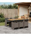 vidaXL 7 Piece Garden Dining Set with Cushions Grey Poly Rattan