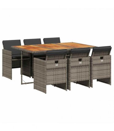 vidaXL 7 Piece Garden Dining Set with Cushions Grey Poly Rattan