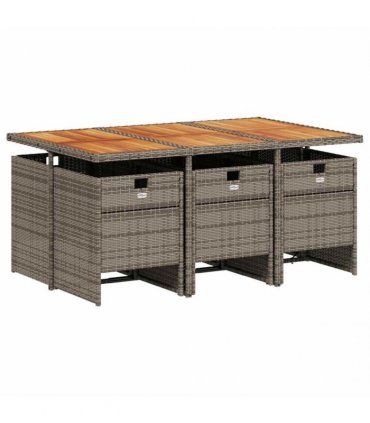 vidaXL 7 Piece Garden Dining Set with Cushions Grey Poly Rattan