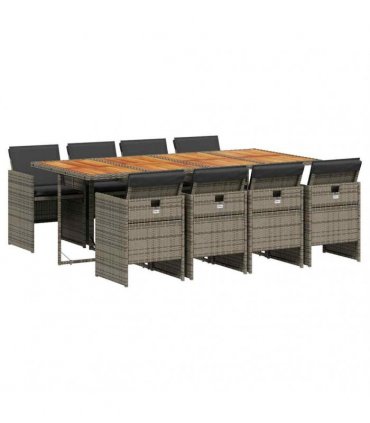 vidaXL 9 Piece Garden Dining Set with Cushions Grey Poly Rattan