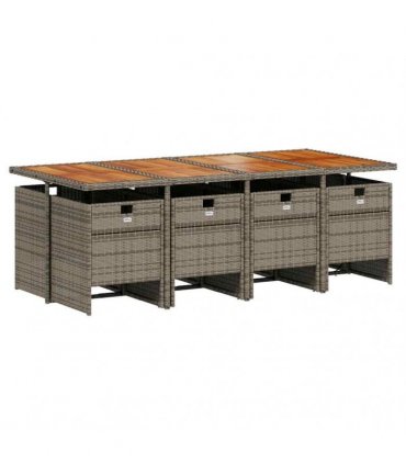 vidaXL 9 Piece Garden Dining Set with Cushions Grey Poly Rattan