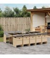 vidaXL 11 Piece Garden Dining Set with Cushions Mix Beige Poly Rattan