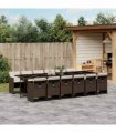 vidaXL 13 Piece Garden Dining Set with Cushions Brown Poly Rattan