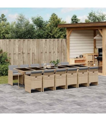 vidaXL 13 Piece Garden Dining Set with Cushions Mix Beige Poly Rattan