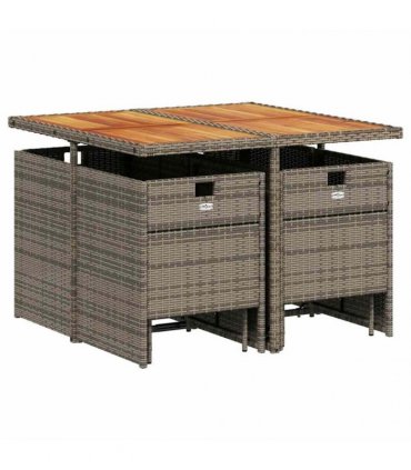 vidaXL 9 Piece Garden Dining Set with Cushions Grey Poly Rattan