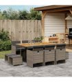 vidaXL 11 Piece Garden Dining Set with Cushions Grey Poly Rattan