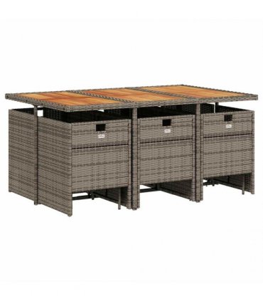 vidaXL 11 Piece Garden Dining Set with Cushions Grey Poly Rattan