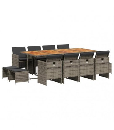 vidaXL 13 Piece Garden Dining Set with Cushions Grey Poly Rattan