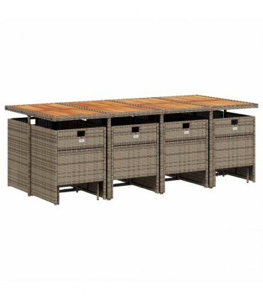 vidaXL 13 Piece Garden Dining Set with Cushions Grey Poly Rattan
