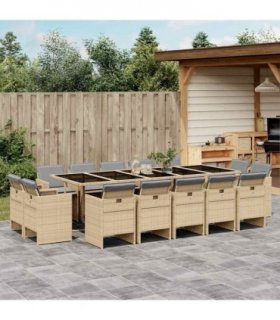vidaXL 15 Piece Garden Dining Set with Cushions Mix Beige Poly Rattan