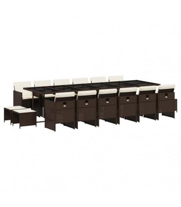 vidaXL 17 Piece Garden Dining Set with Cushions Brown Poly Rattan