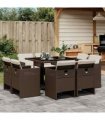 vidaXL 9 Piece Garden Dining Set with Cushions Brown Poly Rattan